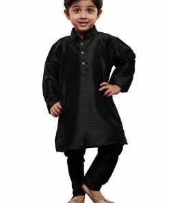 JBN Creation Boys Black Silk Kurta With Pajama Set