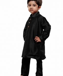 JBN Creation Boys Black Silk Kurta With Pajama Set