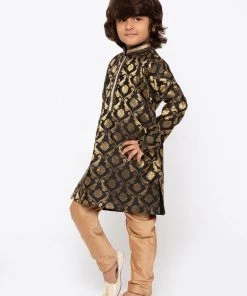 JBN Creation Boys' Black Cotton Silk Kurta And Pyjama Set