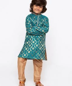 JBN Creation Boys' Green Cotton Silk Kurta And Pyjama Set Buy 1 Get 1