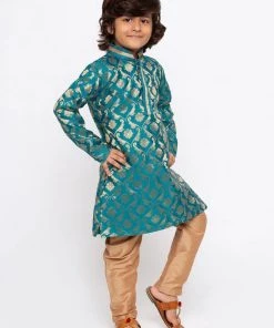 JBN Creation Boys' Green Cotton Silk Kurta And Pyjama Set Buy 1 Get 1