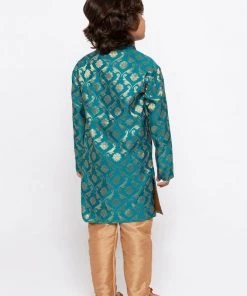 JBN Creation Boys' Green Cotton Silk Kurta And Pyjama Set Buy 1 Get 1