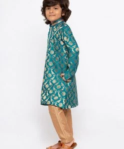 JBN Creation Boys' Green Cotton Silk Kurta And Pyjama Set Buy 1 Get 1