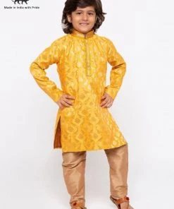 JBN Creation Buy 1 Get 1 Boys' Yellow Cotton Silk Kurta And Pyjama Set