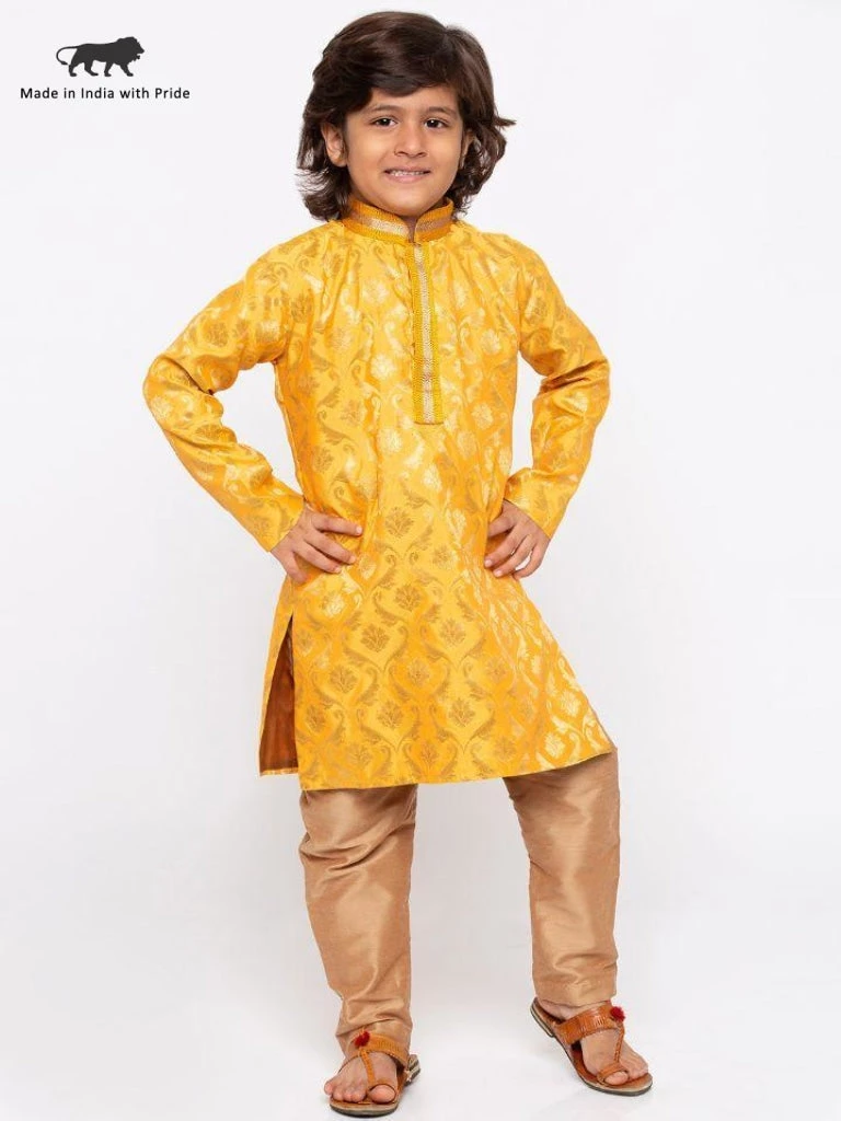 JBN Creation Buy 1 Get 1 Boys' Yellow Cotton Silk Kurta And Pyjama Set 3 JBN Creation Buy 1 Get 1 Boys' Yellow Cotton Silk Kurta And Pyjama Set