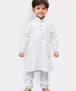 JBN Creation Boys' White Cotton Kurta And Pyjama Set