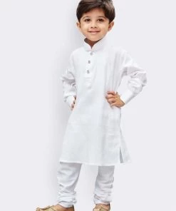 JBN Creation Boys' White Cotton Kurta And Pyjama Set