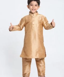 Vastramay Silk Blend Rose Gold Baap Beta Kurta Pyjama Set