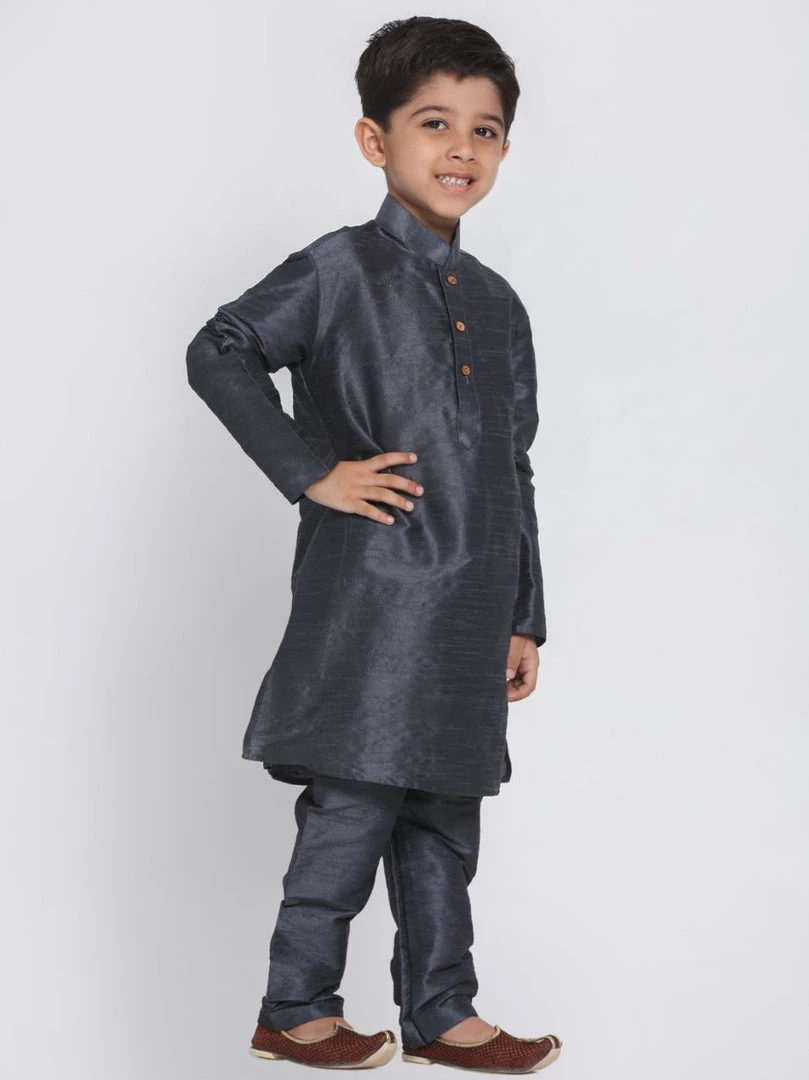 JBN Creation Boys' Grey Cotton Silk Blend Kurta And Pyjama Set 5 JBN Creation Boys' Grey Cotton Silk Blend Kurta And Pyjama Set