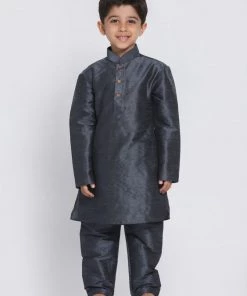 JBN Creation Boys' Grey Cotton Silk Blend Kurta And Pyjama Set 16 JBN Creation Boys' Grey Cotton Silk Blend Kurta And Pyjama Set