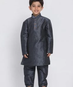 Vastramay Silk Blend Grey Baap Beta Kurta Pyjama Set
