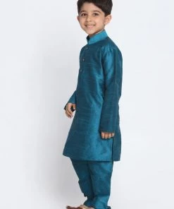 JBN Creation Boys' Blue Cotton Silk Blend Kurta And Pyjama Set