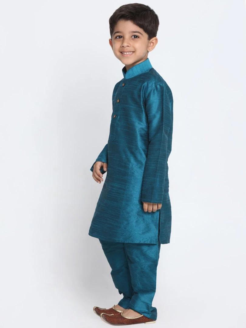 JBN Creation Boys' Blue Cotton Silk Blend Kurta And Pyjama Set 4 JBN Creation Boys' Blue Cotton Silk Blend Kurta And Pyjama Set