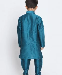 JBN Creation Boys' Blue Cotton Silk Blend Kurta And Pyjama Set 12 JBN Creation Boys' Blue Cotton Silk Blend Kurta And Pyjama Set
