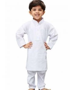 JBN Creation Boys' White Cotton Kurta, Pyjama & Dupatta Set
