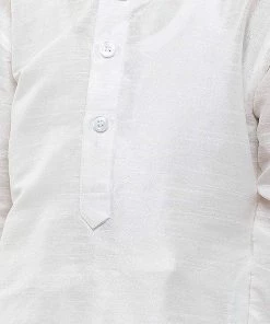 JBN Creation Boys' White Cotton Silk Kurta And Pyjama Set