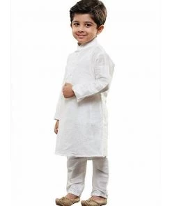 JBN Creation Boys' White Cotton Silk Kurta And Pyjama Set