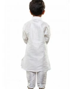 JBN Creation Boys' White Cotton Silk Kurta And Pyjama Set
