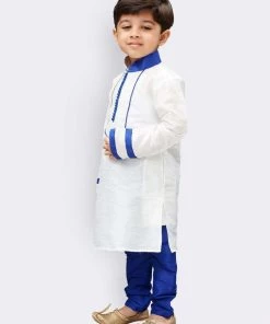 JBN Creation Boys' White Cotton Silk Kurta And Pyjama Set