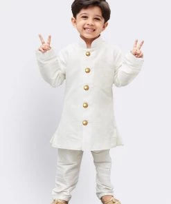 JBN Creation Boys' White Silk Blend Sherwani