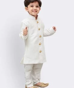 JBN Creation Boys' White Silk Blend Sherwani