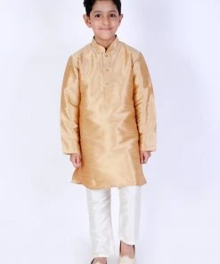 VASTRAMAY Boys Cream-Coloured Solid Relax-Fit Pyjamas