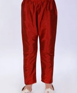 Boys VASTRAMAY Boy's Maroon Solid Ethnic Pyjamas