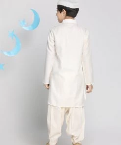 Vastramay Cream Baap Beta Pathani Kurta & Patiala Set