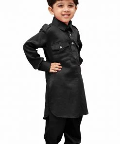 JBN Creation Boys' Black Cotton Pathani Kurta
