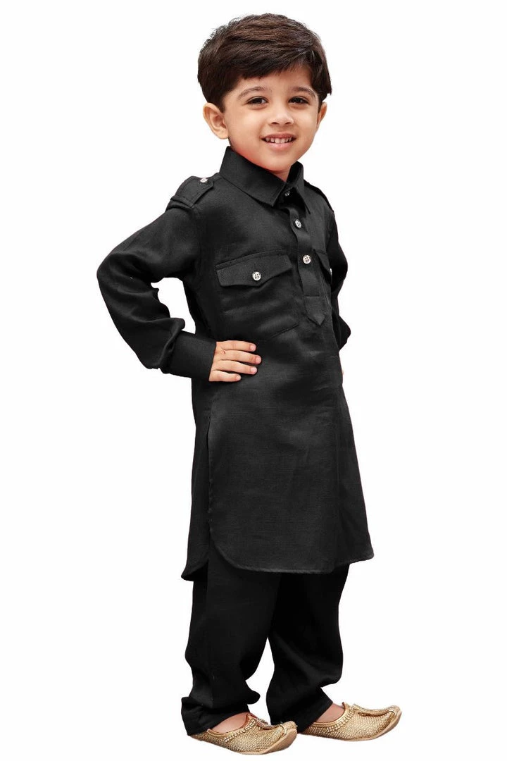 JBN Creation Boys' Black Cotton Pathani Kurta 4 JBN Creation Boys' Black Cotton Pathani Kurta