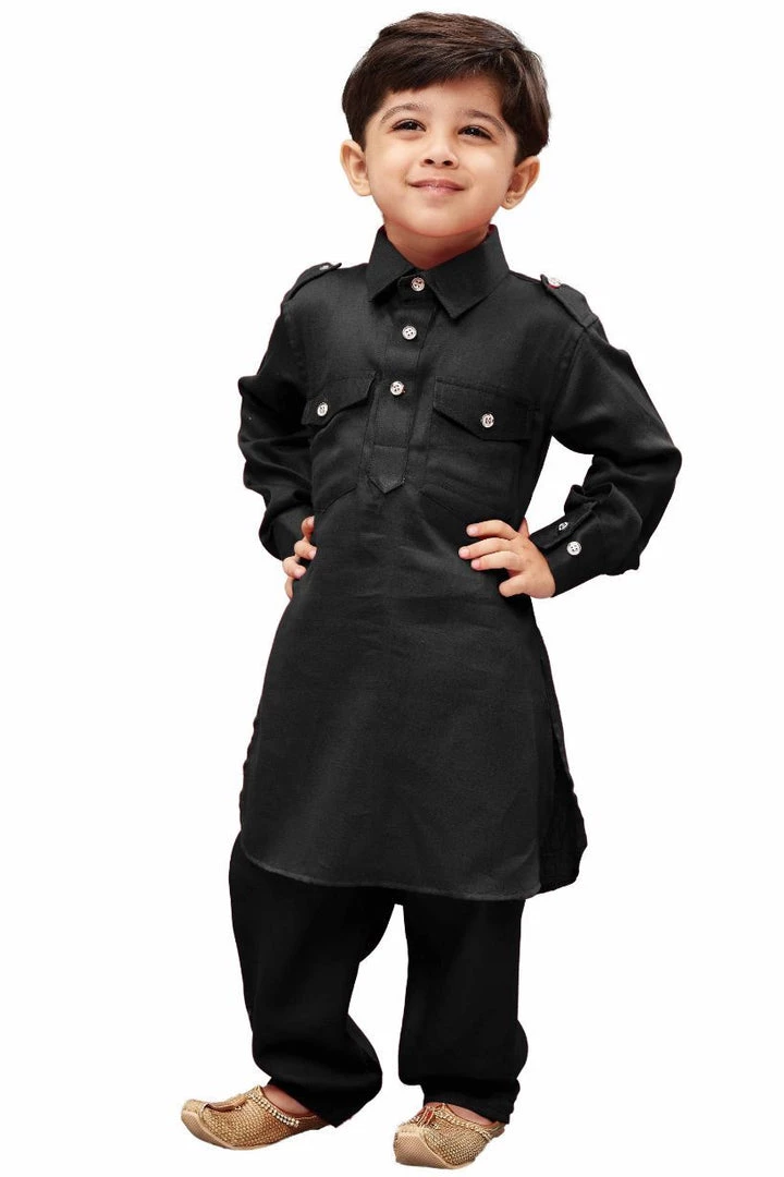 JBN Creation Boys' Black Cotton Pathani Kurta 6 JBN Creation Boys' Black Cotton Pathani Kurta