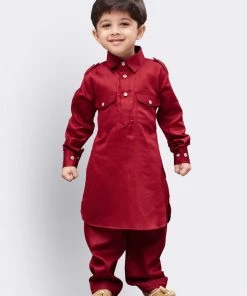 JBN Creation Boys' Maroon Cotton Pathani