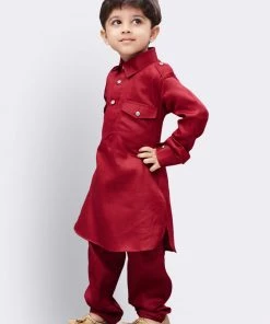 JBN Creation Boys' Maroon Cotton Pathani