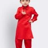JBN Creation Boys' Red Cotton Pathani