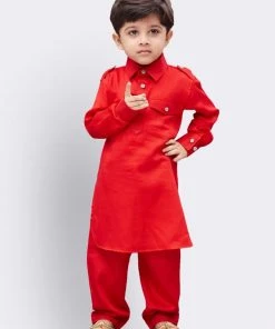 JBN Creation Boys' Red Cotton Pathani