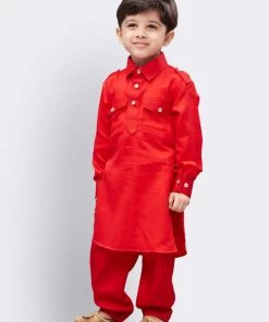 JBN Creation Boys' Red Cotton Pathani