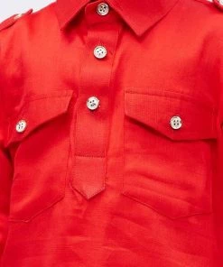 JBN Creation Boys' Red Cotton Pathani