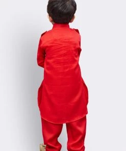 JBN Creation Boys' Red Cotton Pathani
