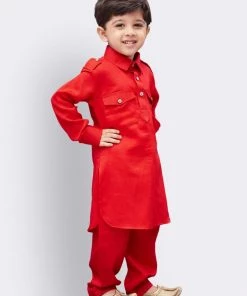 JBN Creation Boys' Red Cotton Pathani