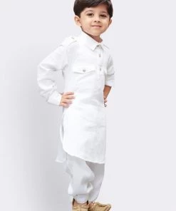 JBN Creation Boys' White Cotton Pathani