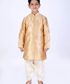 VASTRAMAY Boys Cream-Coloured Solid Patiala
