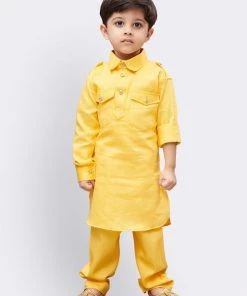 JBN Creation Boys' Yellow Cotton Pathani