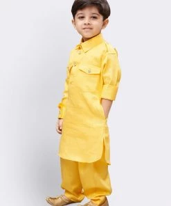JBN Creation Boys' Yellow Cotton Pathani