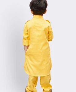 JBN Creation Boys' Yellow Cotton Pathani