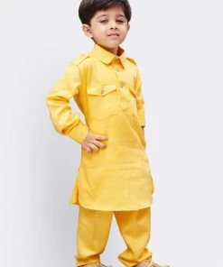 JBN Creation Boys' Yellow Cotton Pathani