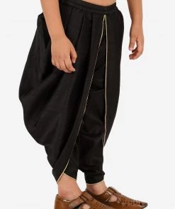 Vastramay Boys' Black Silk Blend Solid Dhoti Pant