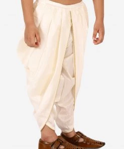 Vastramay Boys' Cream Silk Blend Solid Dhoti Pant