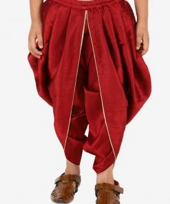 Vastramay Boys' Maroon Silk Blend Solid Dhoti Pant