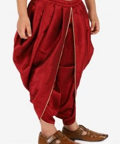 Vastramay Boys' Maroon Silk Blend Solid Dhoti Pant