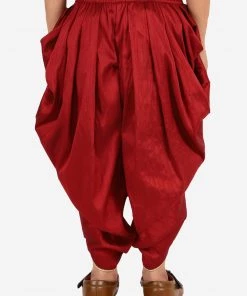 Vastramay Boys' Maroon Silk Blend Solid Dhoti Pant